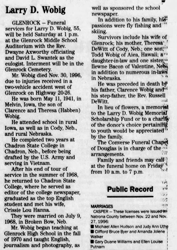 Larry D. Wobig obit